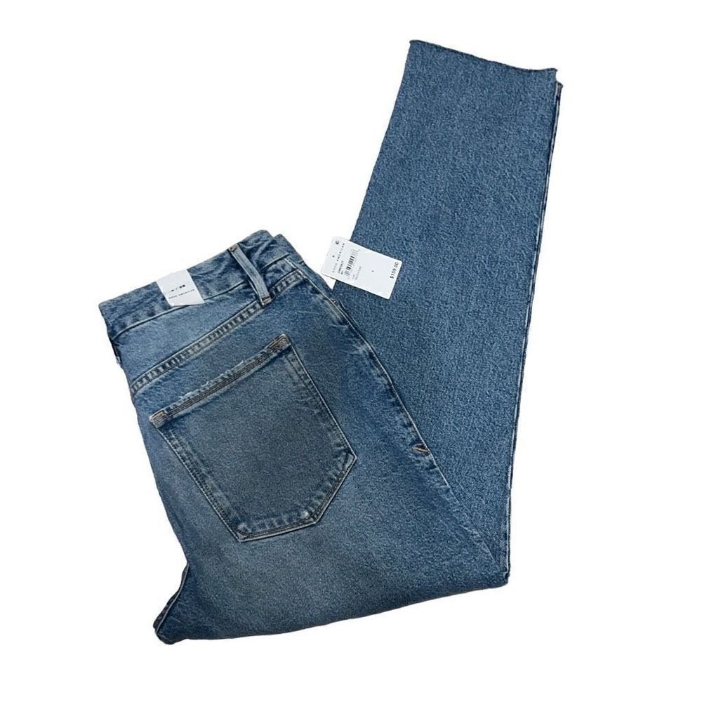 Good American The Weekender Distressed Denim Jeans Indigo Straight Crop NEW 6/28